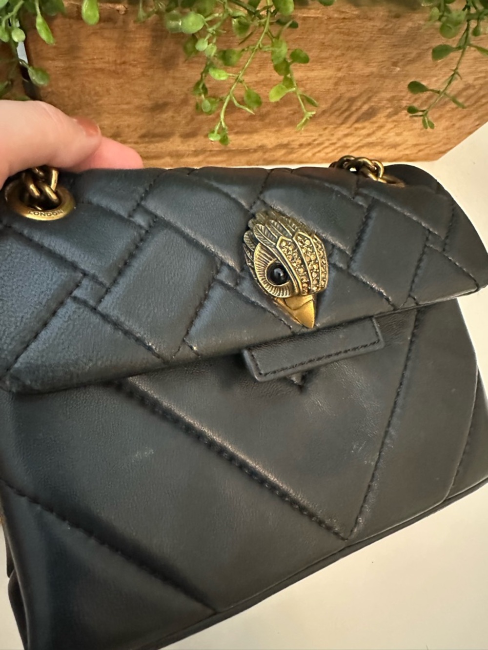 Kurt Geiger London Mini Leather Kensington Bag Brass Eagle Chain - Picture 2 of 16